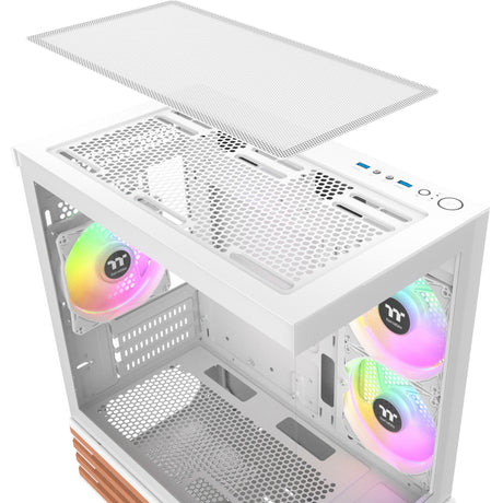 Boîtier mini tour Thermaltake view 170 ws argb (couleur bois blanc | 2x usb-a | rgb | verre trempé)