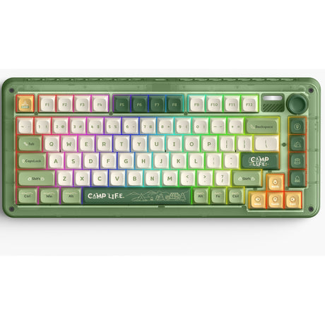 Clavier mécanique sans fil de camping Iqunix zx75 (vert, disposition américaine (qwerty), pierre de lune iquunix, 75 %, LED RVB, remplaçable à chaud, pbt double prise, 2,4 GHz | Bluetooth 5.1 | USB-C)