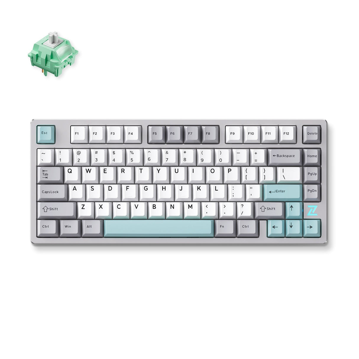 Mchose z75s gris bleu chou tofu couvercle supérieur en métal clavier mécanique RVB sans fil (gris, disposition américaine (qwerty), ktt chou tofu v2, 75 %, RVB, hot swap, double-shot pbt, sans fil | Bluetooth | USB-C)
