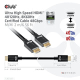 Câble certifié HDMI 2.1 ultra haut débit Club 3D mâle-mâle (noir, 2 mètres, 4K 120Hz, 8K 60Hz, 48Gbps)