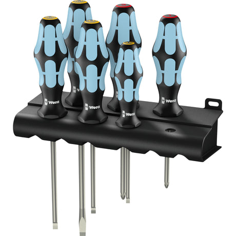 Wera 3334 6 jeu de tournevis, acier inoxydable + support, 6 pièces (noir bleu)
