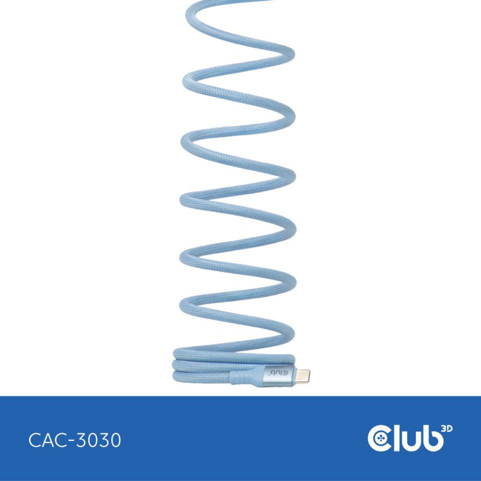 Bobine magnétique Club 3D USB-C 240 W PD3.1 câble bleu, câble de 2 mètres (bleu)