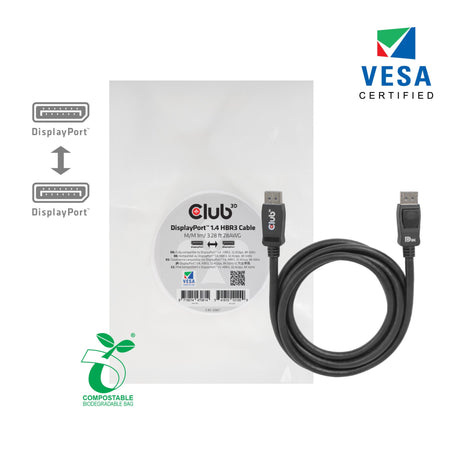 Câble Club 3D DisplayPort 1.4 certifié Vesa mâle-mâle (noir, 1 mètre, 8K 60Hz ou 2x 4K 60Hz, 32,4Gbps)