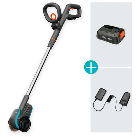 Gardena easyweed brosse désherbante à batterie 1800 18v p4a ensemble désherbant prêt à l'emploi (gris turquoise, batterie et chargeur inclus, power for all alliance)