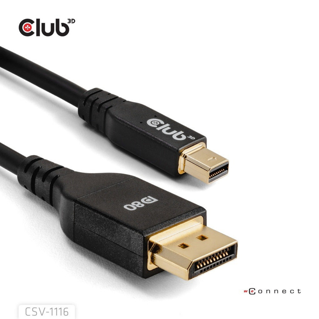 Adaptateur bidirectionnel Club 3D Mini DisplayPort vers DisplayPort DP80 (noir, 1 mètre, certifié Vesa)