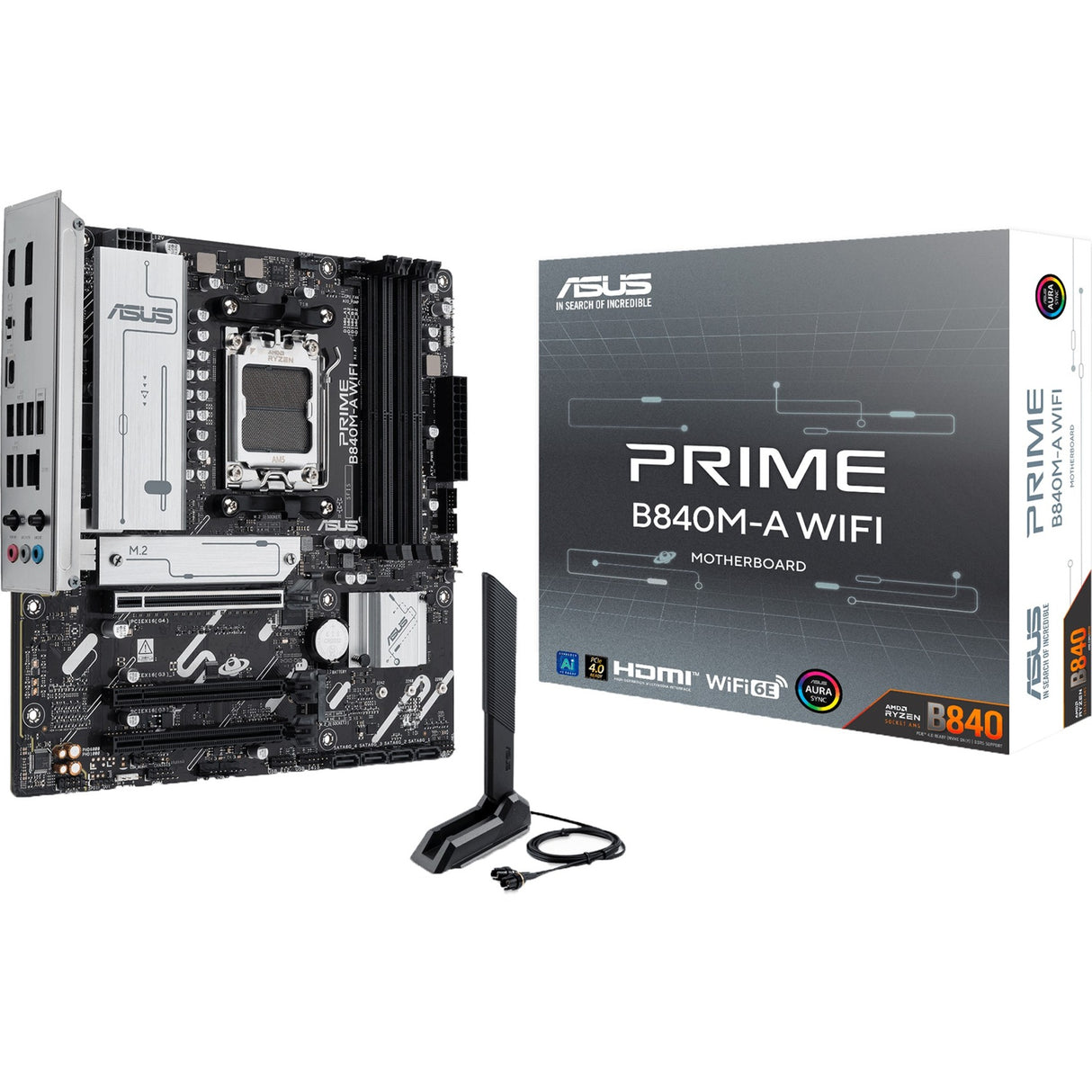 Carte mère Asus Prime B840m-A Wi-Fi Socket AM5 (2,5 Go-LAN, Wi-Fi 6e, BT, Son, µATX)