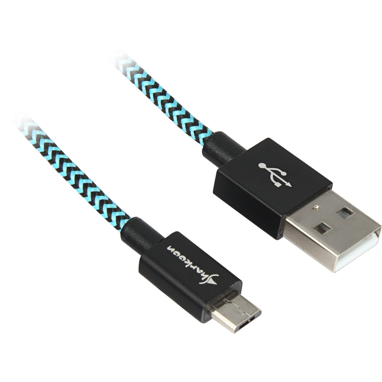 Câble Sharkoon USB 2.0, USB-A > micro-USB B (noir bleu clair, 0,5 mètre)