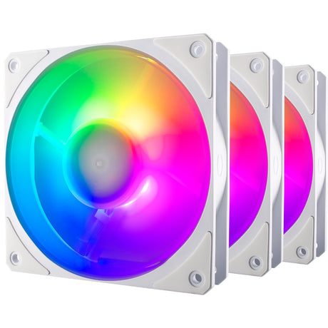 Cooler master mobius 120p argb 120x120x25 ventilateurs de boîtier (blanc, 3 pièces, 120 x 120 x 25 mm, pwm)