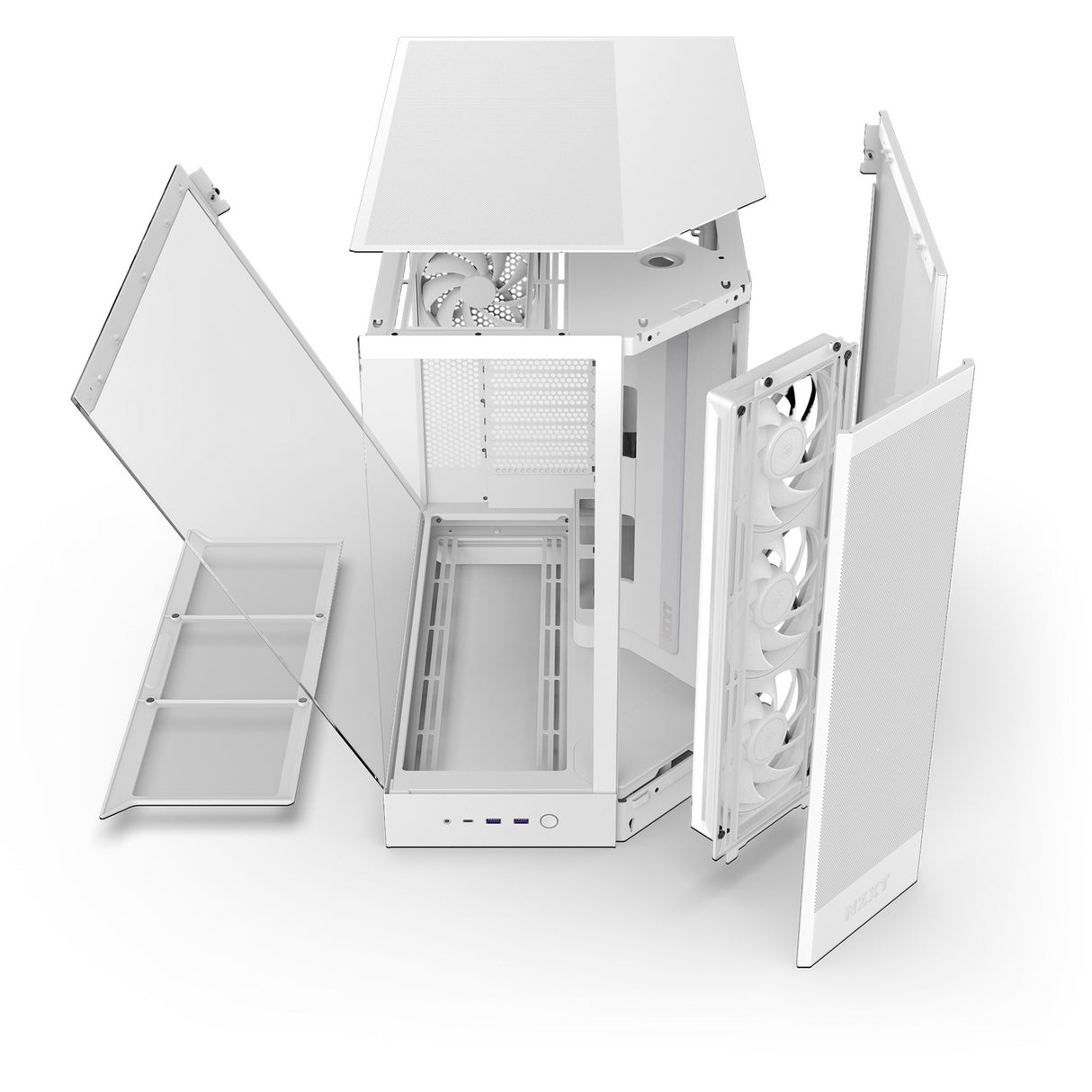 Boîtier tour midi Nzxt h9 flow rgb (blanc (mat) | 2x usb-a | 1x usb-c | rgb | verre trempé)