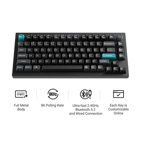 Clavier mécanique personnalisé sans fil Keychron q1 ultra-m4 8k (noir, disposition américaine (qwerty), banane à pompon en soie, 75 %, RVB, échange à chaud, 8k, 2,4 GHz | Bluetooth 5.2 | USB-C)