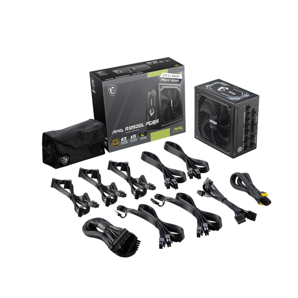 Alimentation modulaire Msi mag a1250gl pcie5 1250 watts (noir, 1x 12v-2x6, 4x pcie)