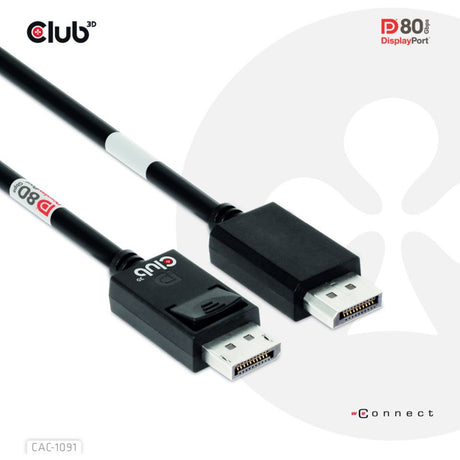 Club 3D DisplayPort 2.1 Câble certifié Vesa DP80 mâle-mâle (noir, 1,2 mètre, 4K 240 Hz, 8K 60 Hz, 80 Gbit/s)