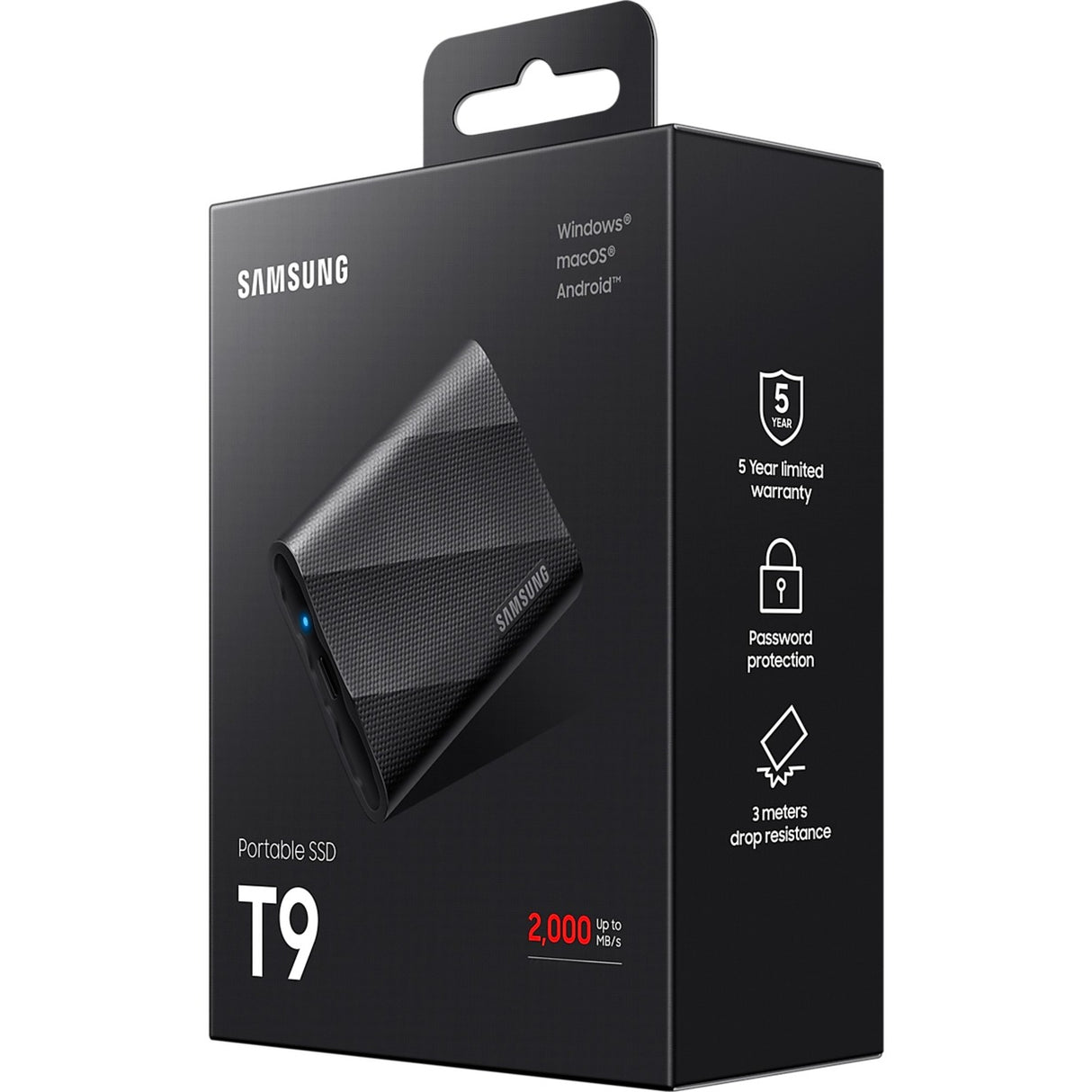 Samsung mu-pg2t0b eu SSD portable, 2 to, USB Type-C, 3.2 Gen 2, 2000 mo s, noir