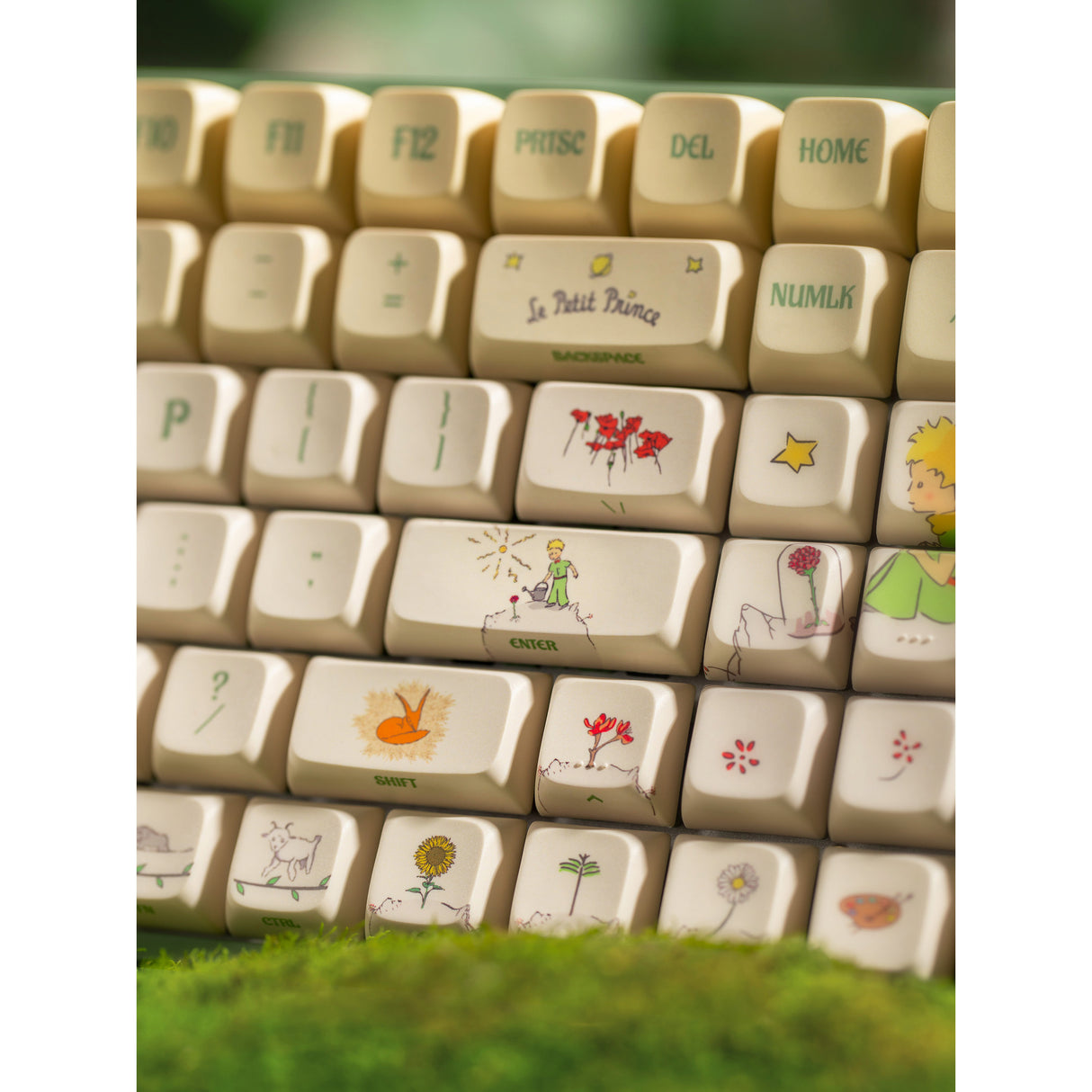 Clavier de jeu mécanique RVB Iqunix f97 floral date (vert, disposition américaine (qwerty), iquunix petit prince, 96 %, LED RVB, remplaçable à chaud, pbt, 2,4 GHz | Bluetooth 5.1 | USB-C)
