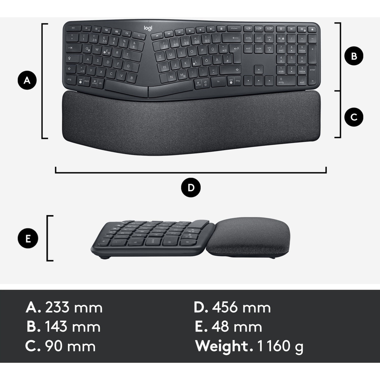 Clavier ergonomique Logitech k860 (noir, 100 %, Bluetooth, iso international américain)