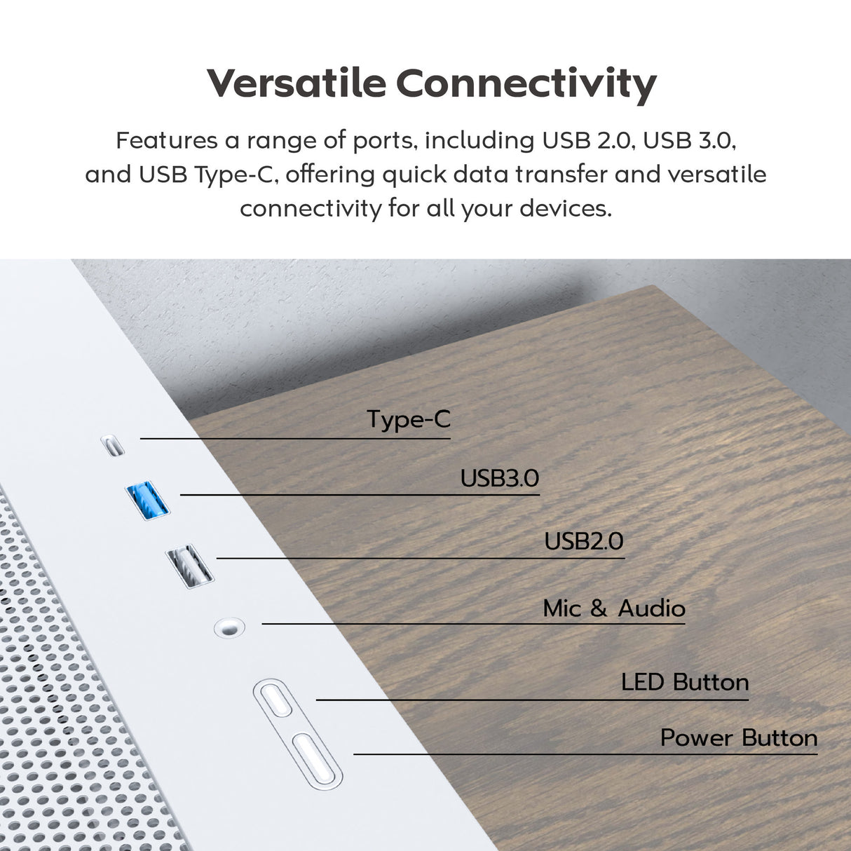 Boîtier tour midi Montech x5m (blanc | 2x USB-A | 1x USB-C | RGB | verre trempé)
