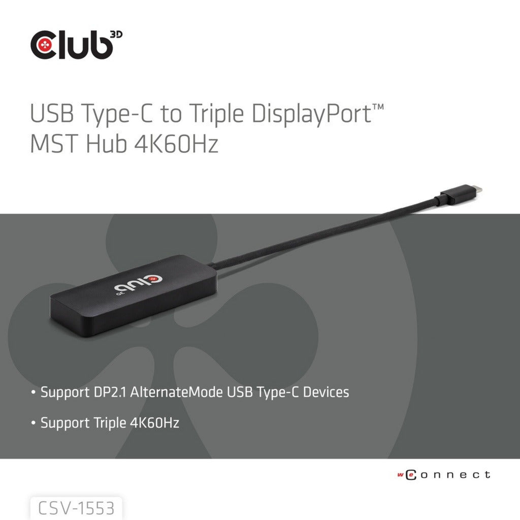Club 3D Hub USB-C vers triple DisplayPort MST (noir, 4K60 Hz)