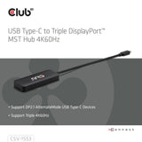 Club 3D Hub USB-C vers triple DisplayPort MST (noir, 4K60 Hz)