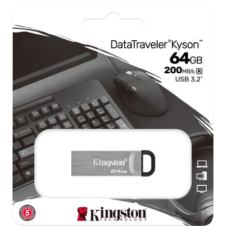 Kingston dtkn 64 go data traveler kyson, 64 go, usb 3.2, 200 60 mo s, sans capuchon, argent