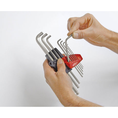 Jeu de clés Allen Wiha dans un support Prostar (10 pièces, tête sphérique hexagonale avec pied court, chromé mat sous blister)