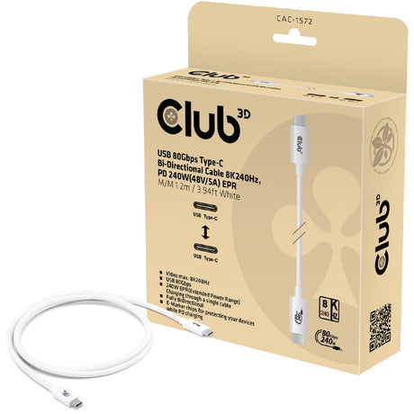 Câble Club 3D USB-C 80Gbps certifié 240W 8K 240Hz (blanc, 1,2m)