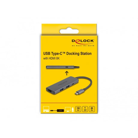 Delock Station d'accueil USB Type-C 8k (gris foncé, HDMI, USB, PD 3.0 100 W)