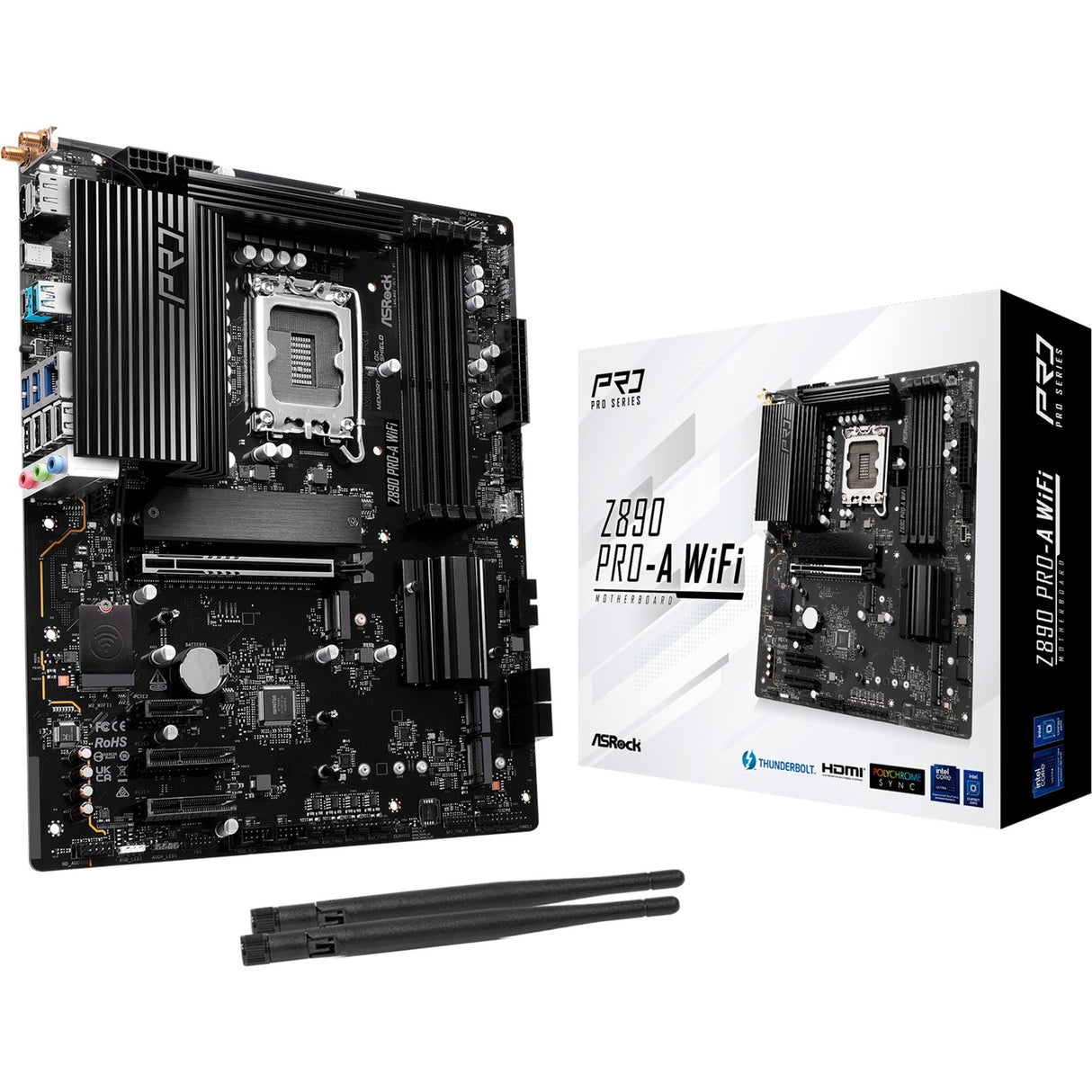 Carte mère Asrock Z890 Pro-A WiFi Socket 1851 (noir, RAID, 2,5 Go-LAN, WiFi 6e, BT, son, ATX)