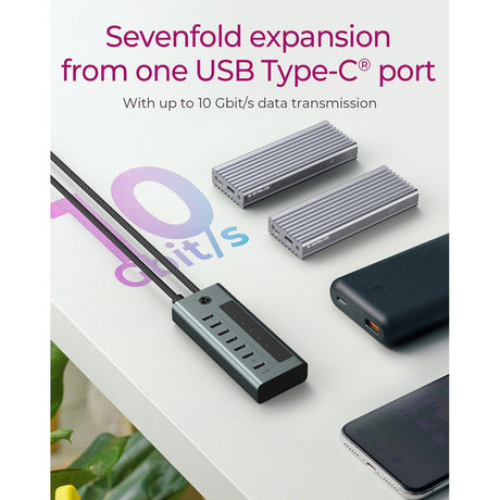 Icy box Hub USB 7 ports USB-C 3.2 gen 2 (bleu-gris)