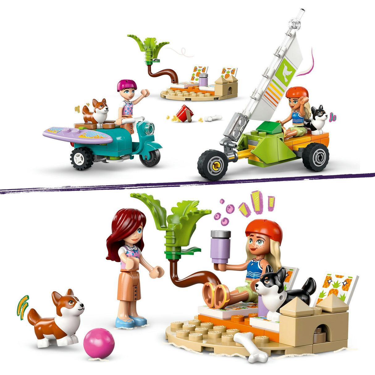 Lego Friends 42641 s'amuser en surf et en scooter avec les chiens