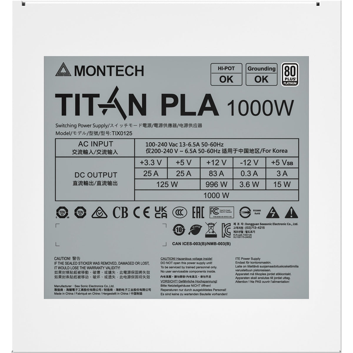 Alimentation modulaire Montech titan pla 1000 watts (blanc, 2x pcie)