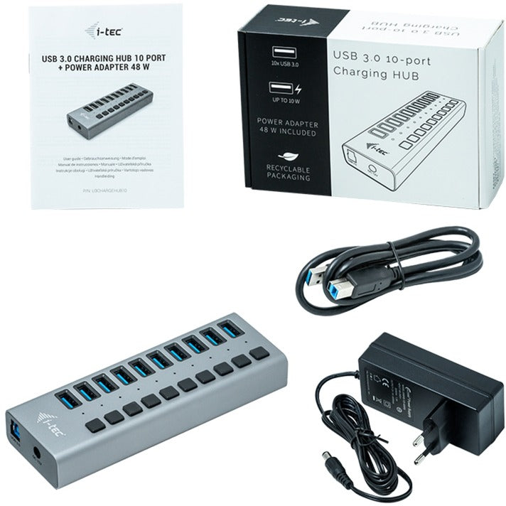 Hub de chargement I-tec USB 3.0 10 ports + adaptateur secteur Hub USB (noir)