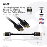 Câble HDMI ultra haut débit Club 3D (noir, 1 mètre, 4K 120 Hz, 8K 60 Hz, 48 Gbps)
