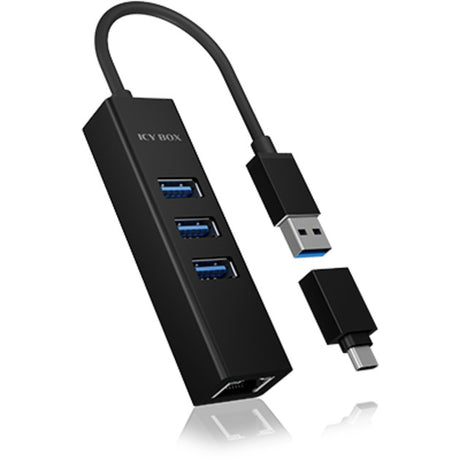 Icy box ib-hub1419-lan usb-hub (noir, 3x usb-a 3.2 (5 gbit s), 1x lan)