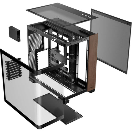Boîtier tour midi en bois courbe Antec c8 (couleur bois noir | 2x USB-A | 1x USB-C | verre trempé)