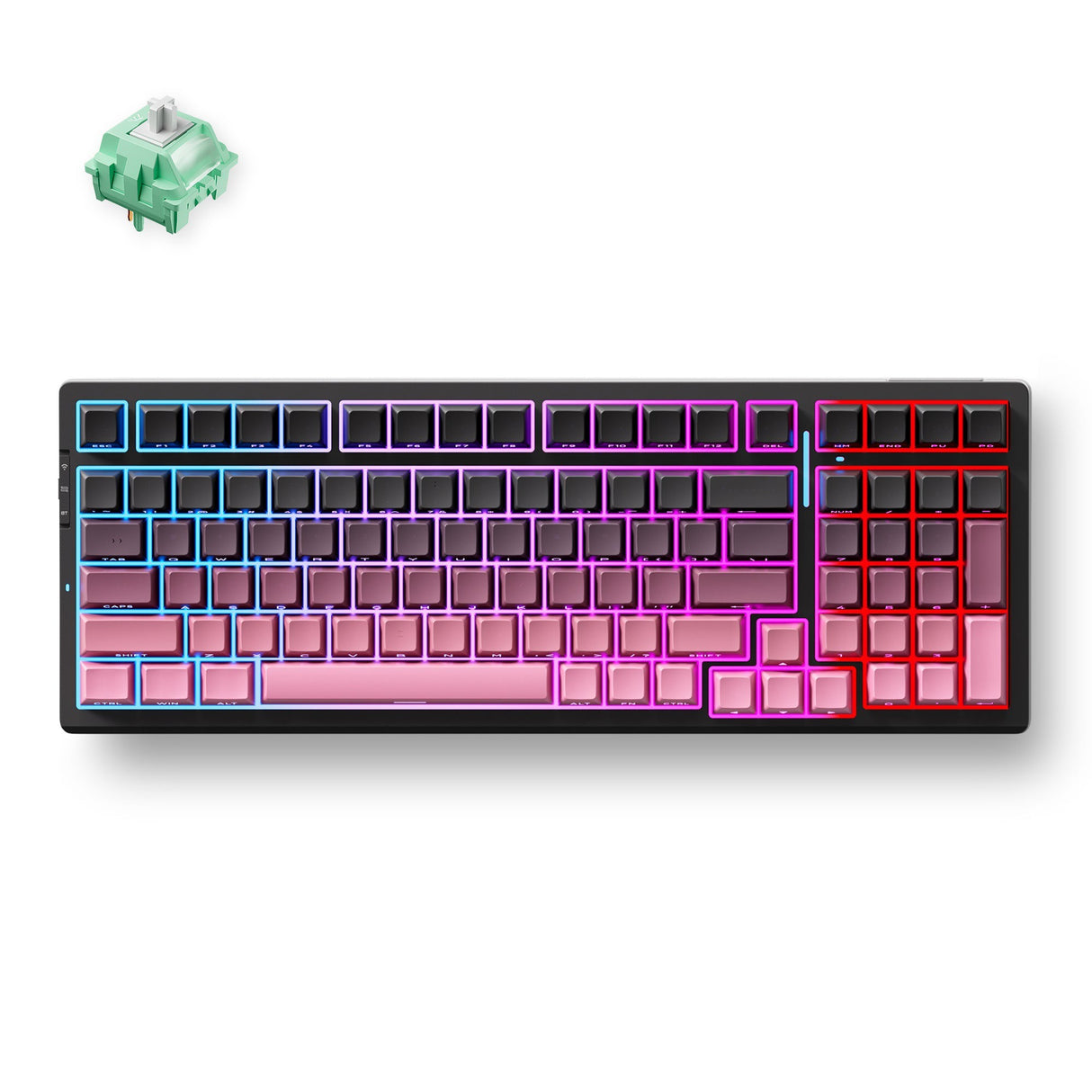 Mchose g98 pro noir rose chou tofu v2 sans fil tri-mode personnalisé clavier de jeu RVB mécanique (noir, disposition américaine (qwerty), ktt chou tofu v2, RVB, échange à chaud, pbt gravé sur le côté, sans fil | Bluetooth | USB-C)
