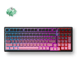 Mchose g98 pro noir rose chou tofu v2 sans fil tri-mode personnalisé clavier de jeu RVB mécanique (noir, disposition américaine (qwerty), ktt chou tofu v2, RVB, échange à chaud, pbt gravé sur le côté, sans fil | Bluetooth | USB-C)