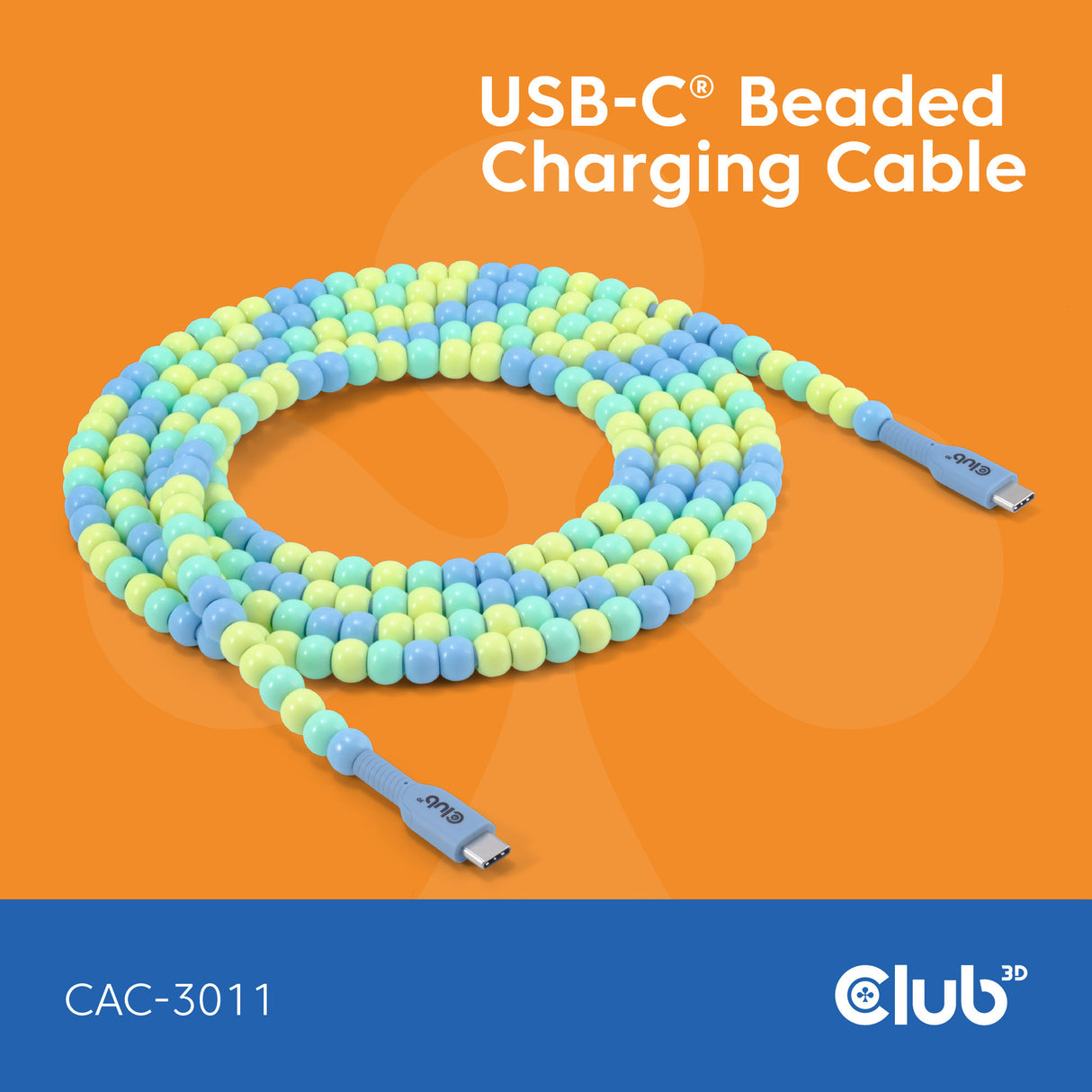 Câble perlé Club 3D USB-C bleu, câble de 2 mètres (bleu)