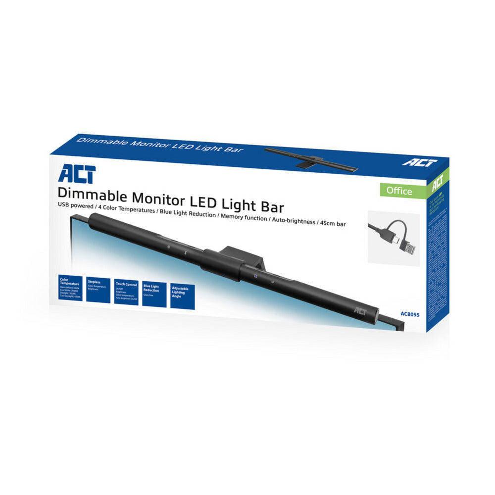 Barre lumineuse LED pour moniteur à intensité variable Act Connectivité Barre LED (noir, alimenté par USB, 3 000 K-6 500 K)