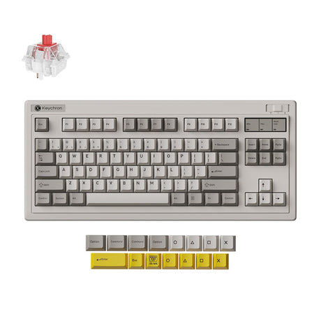 Keychron r3-m1 qmk wireless mechanical keyboard (grijs, us lay-out (qwerty), super red, 80% (tkl), rgb, cherry pbt, hot swap, 2.4 ghz bluetooth 5.3 usb-c)