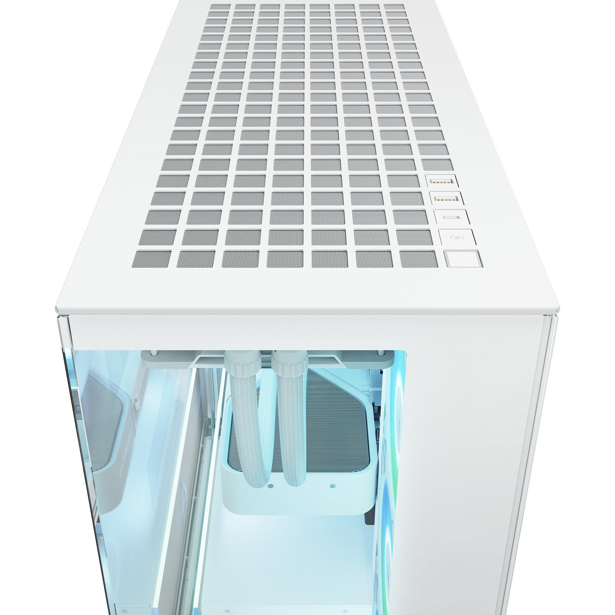 Boîtier tour midi Arctic xtender (blanc | 2x USB-A | 1x USB-C | RVB | verre trempé)