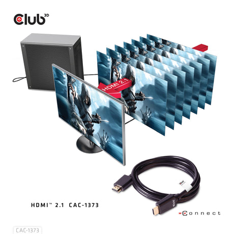 Câble certifié HDMI 2.1 ultra haut débit Club 3D mâle-mâle (noir, 3 mètres, 4K 120 Hz, 8K 60 Hz, 48 Gbps)