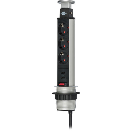 Prise de chargeur USB Brennerstuhl Tower Power 3 voies avec double entrée de charge USB 2 m H05VV-F 3G1.5 entièrement encastrée dans le plateau de table