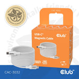 Bobine magnétique Club 3D USB-C 240 W PD3.1 câble blanc, câble de 2 mètres (blanc)