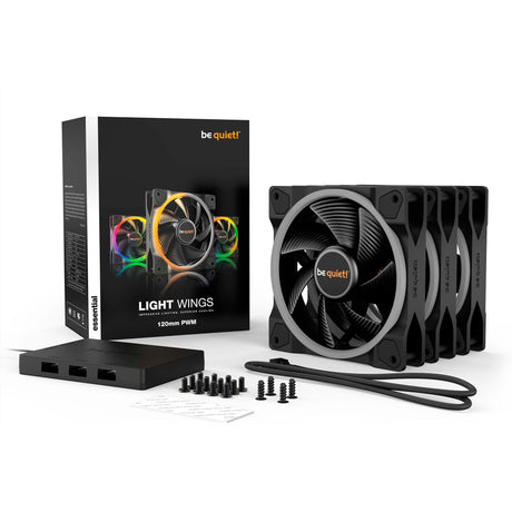 Soyez silencieux! ventilateurs de boîtier Light Wings PWM RVB (noir, 3 pièces, 120 x 120 x 25 mm)