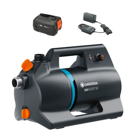 Pompe d'arrosage à batterie Gardena 3000 silencieuse 18v p4a kit prêt à l'emploi incl. batterie et chargeur (gris turquoise foncé, 14610-20 | pompe | batterie | chargeur)