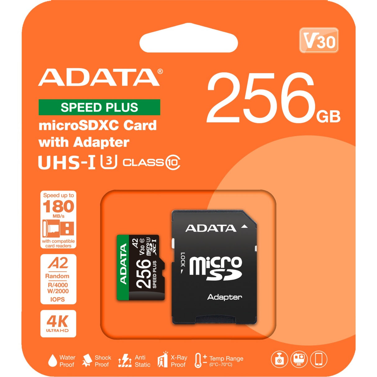 Carte mémoire Adata speed plus microSDXC 256 Go (uhs-i u3, classe 10, v30, a2)