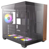 Boîtier tour midi argb en bois Antec cx800 (couleur bois noir | 1x USB-A | 1x USB-C | verre trempé)