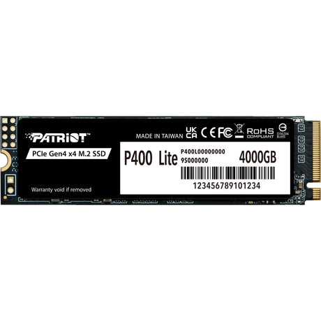Patriot p400 lite 4 to ssd (noir et blanc, p400lp4kgm28h, pcie 4.0 x4, nvme 1.4, m.2 2280)