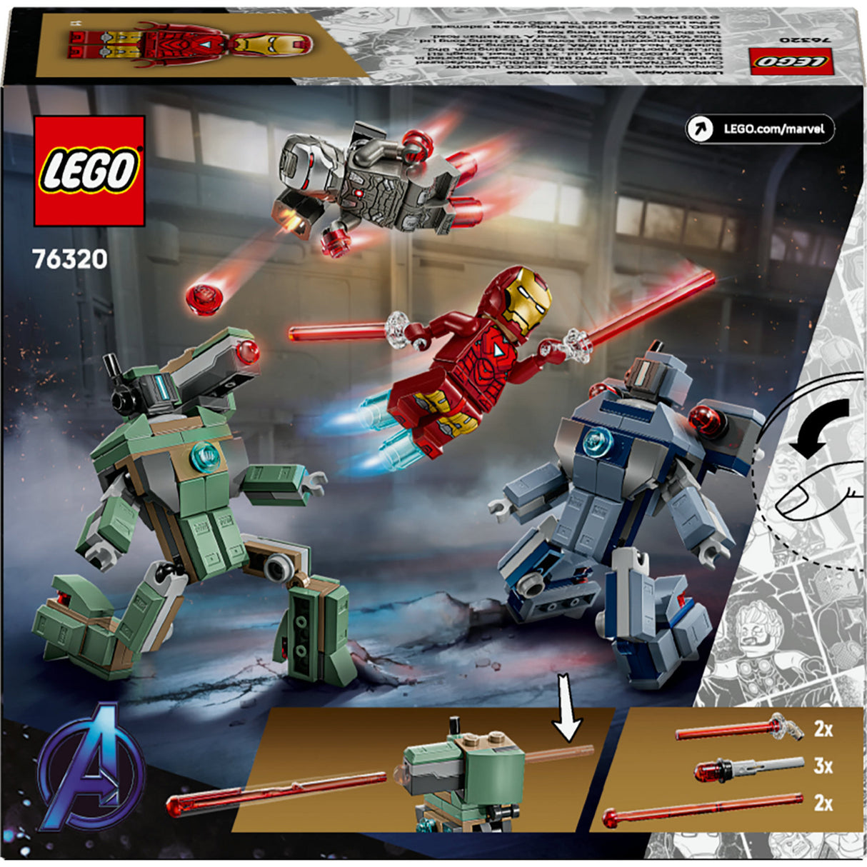 Lego super heros merveille 76320 iron man et machine de guerre contre les drones marteaux