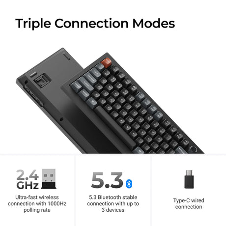 Clavier mécanique personnalisé sans fil Keychron v6 ultra 8k (noir, disposition américaine (qwerty), banane à pompon en soie, 100 %, RVB, échange à chaud, 2,4 GHz | Bluetooth 5.3 | USB-C)